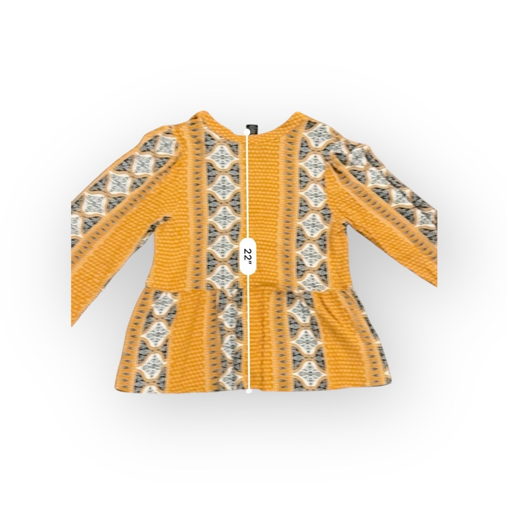 WRANGLER RETRO WOMEN'S SPLIT NECK PEPLUM PRINT MUSTARD PEASANT TOP Sz Small - Picture 6 of 7